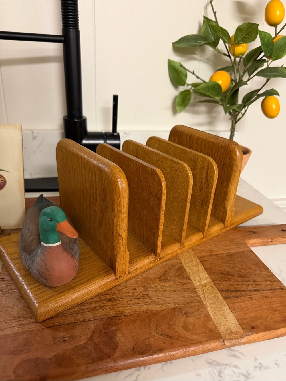 Vintage JerEd Oak Wood Rack with Mallard Duck. 16” long